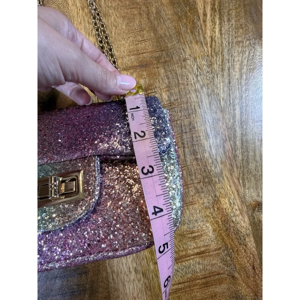 Girls Rainbow Glitter Mini Purse Gold Chain Crossbody Kids Sparkle Handbag